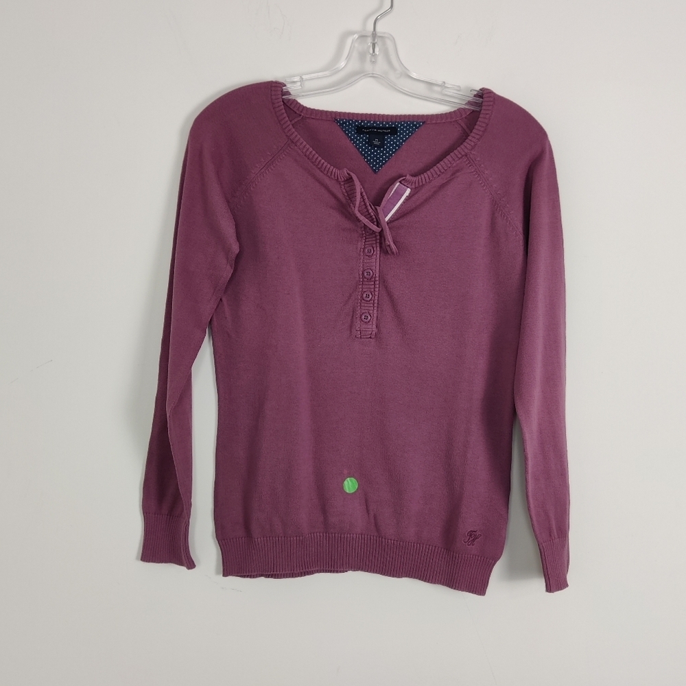Tommy Hilfiger Women's Pink Quarter Button Pullover Sweater Sizs Medium Cotton